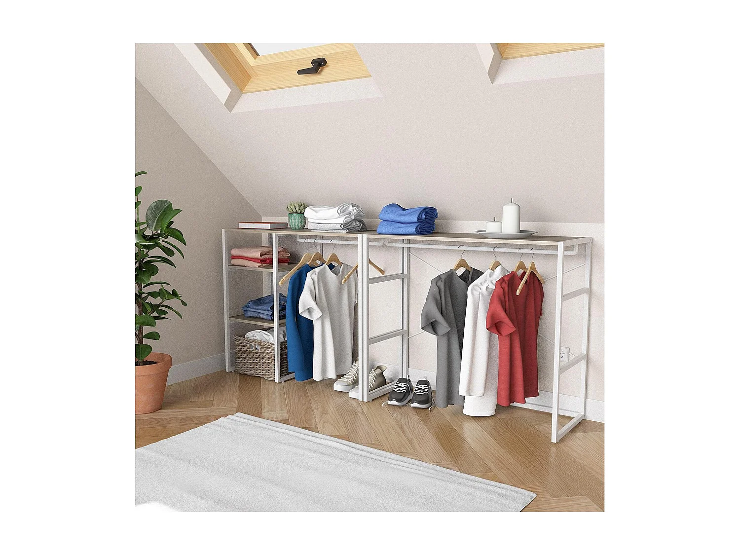 Lot de 2 portants vêtements sous combles modulables 200x85cm