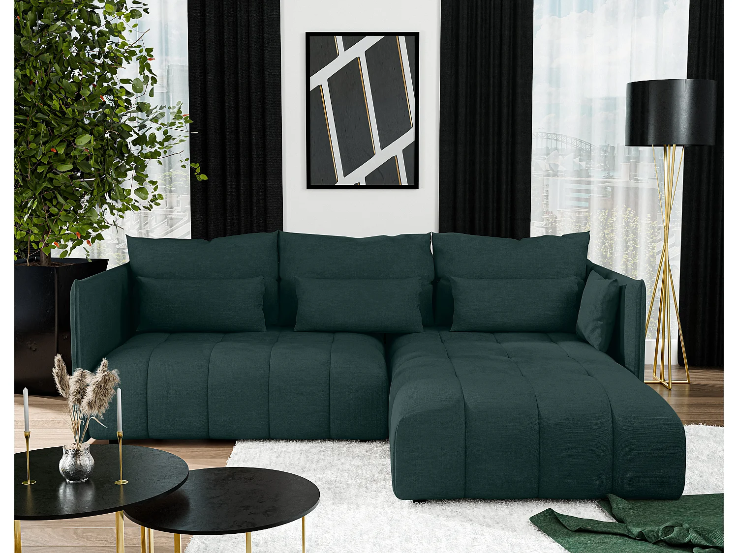 AX LIVING 4 zits hoekbank Cosmova 245 cm – groen met bedfunctie