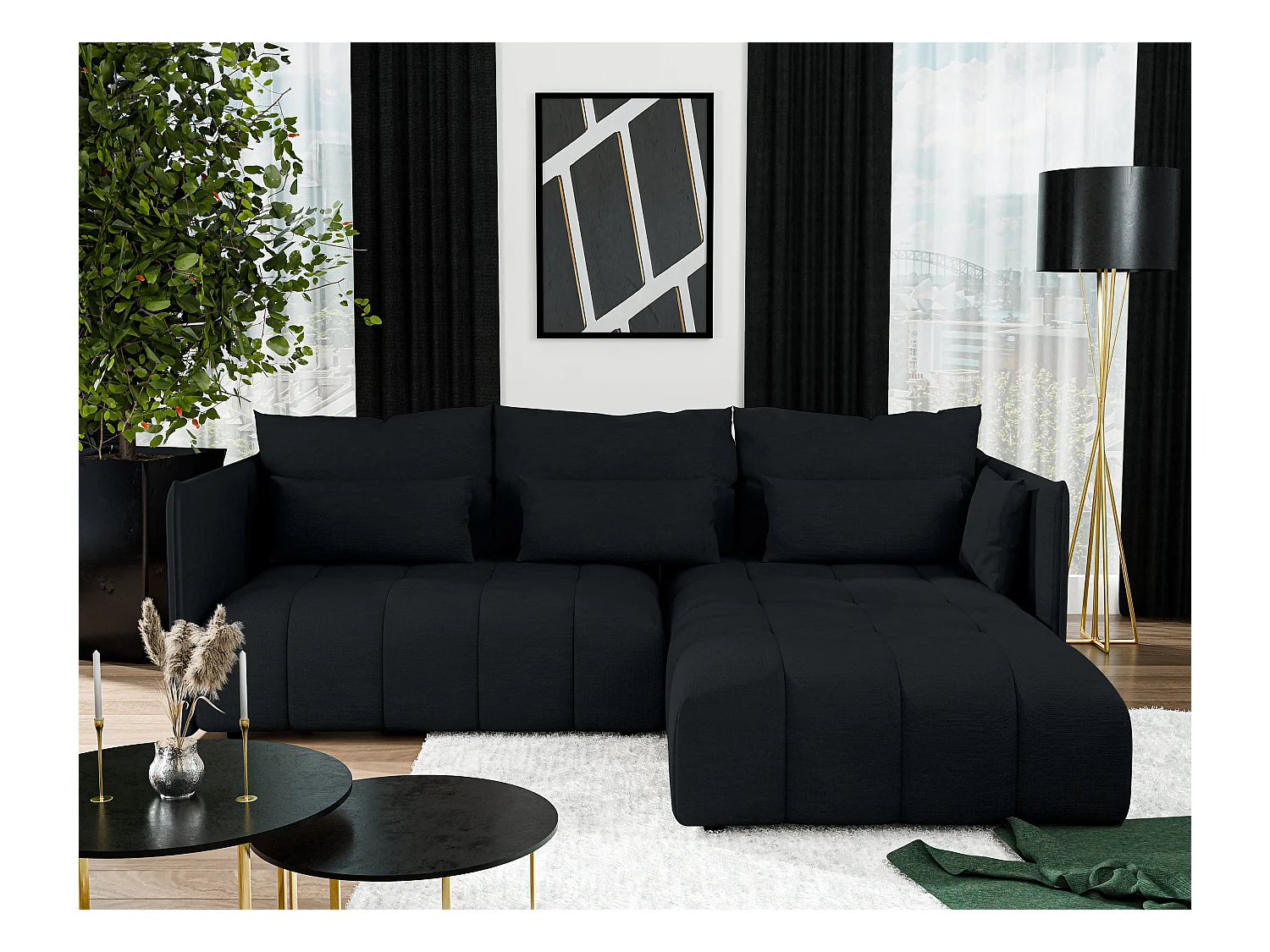 AX LIVING Ecksofa Schwarz Eckcouch mit Schlaffunktion Cosmova 245 cm