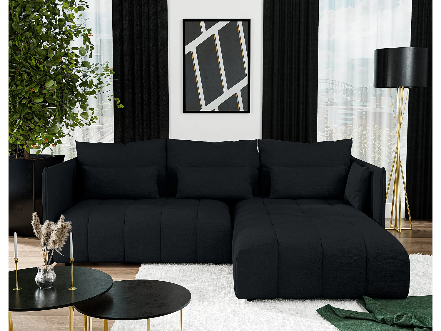 AX LIVING Ecksofa Schwarz Eckcouch mit Schlaffunktion Cosmova 245 cm