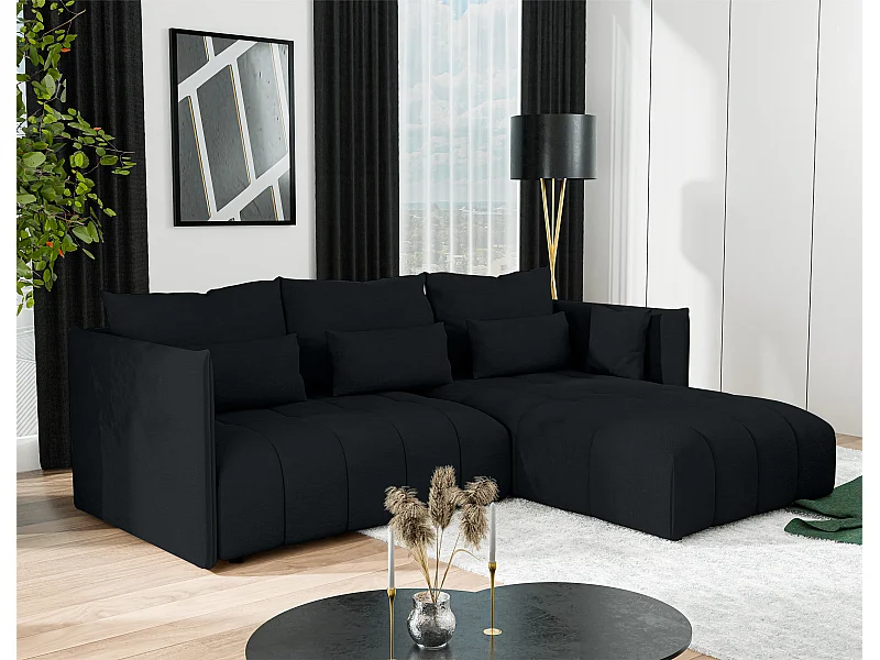 AX LIVING Canapé d'angle noir avec fonction couchage Cosmova 245 cm