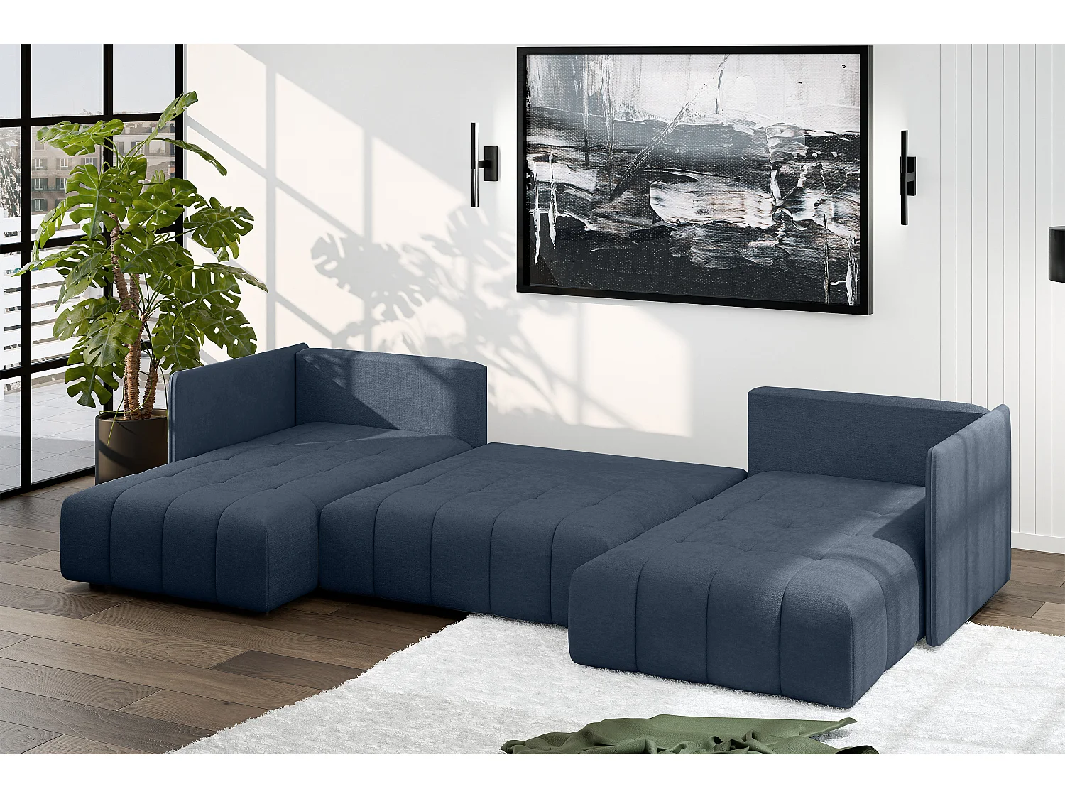 AX LIVING Sofa U Form mit Schlaffunktion Veliro U Blau, 353 cm breit