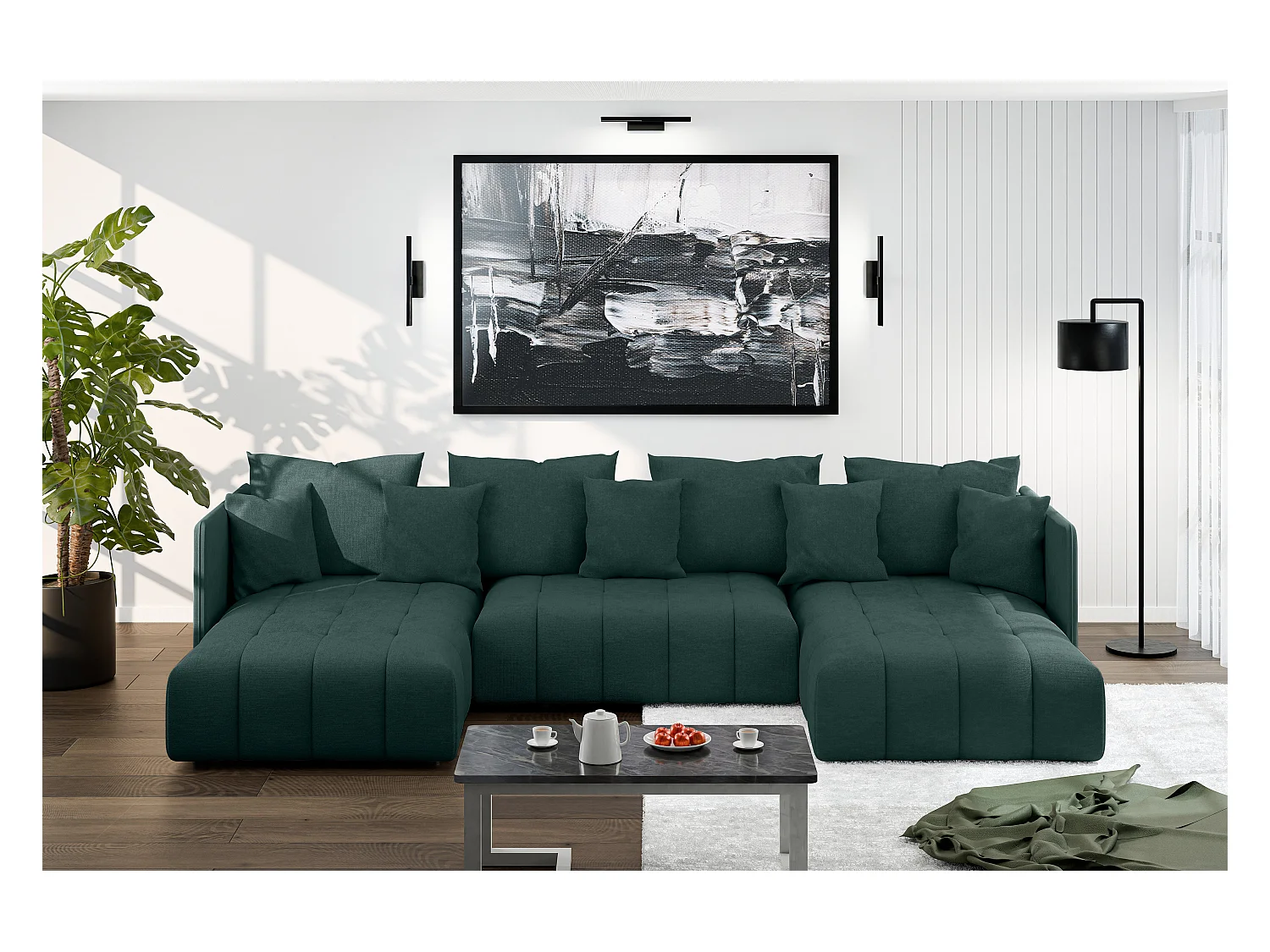 AX LIVING Ecksofa Grün Sofa U Form mit Schlaffunktion Veliro U, 353 cm