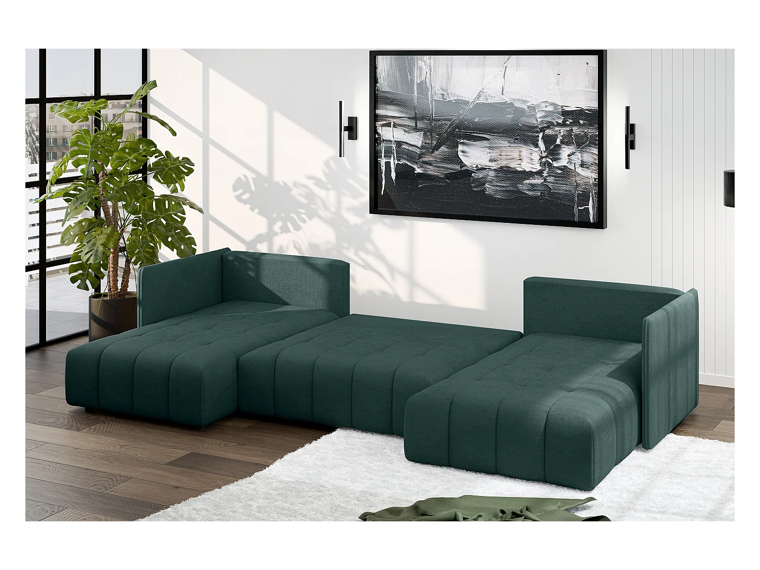 AX LIVING Ecksofa Grün Sofa U Form mit Schlaffunktion Veliro U, 353 cm