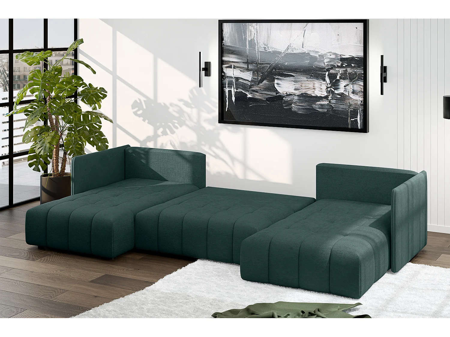 AX LIVING Ecksofa Grün Sofa U Form mit Schlaffunktion Veliro U, 353 cm