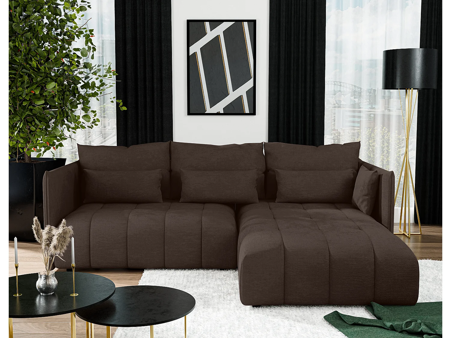 AX LIVING 4 zits hoekbank Cosmova 245 cm – bruin met bedfunctie