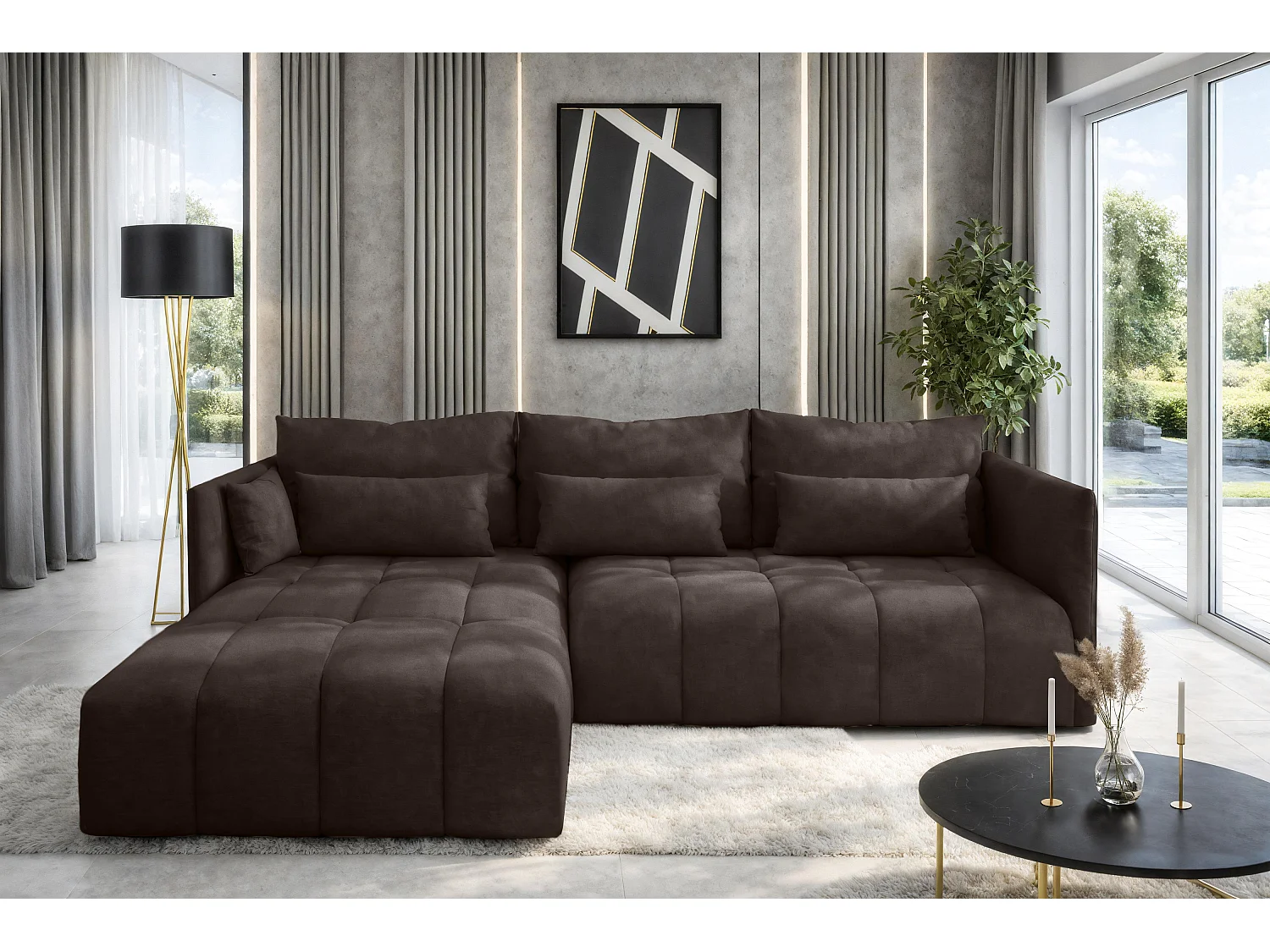 AX LIVING Canapé d'angle gris foncé avec fonction couchage Cosmova 248
