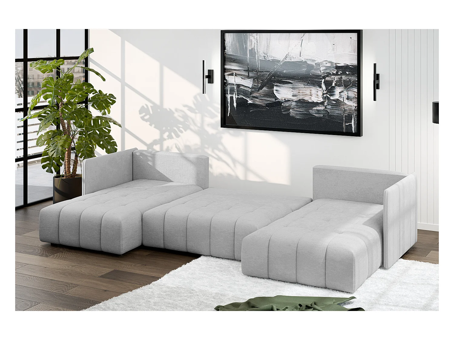 AX LIVING Sofa U Form mit Schlaffunktion Eckcouch hellgrau Veliro 353