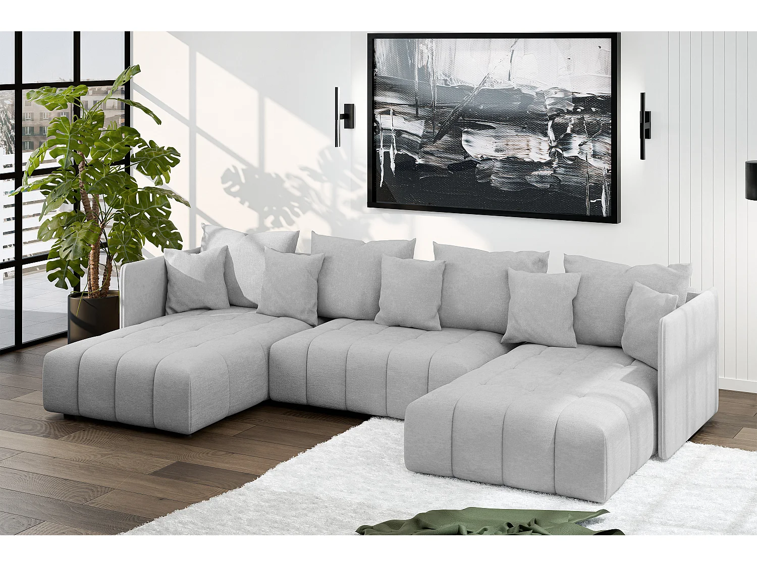 AX LIVING Sofa U Form mit Schlaffunktion Eckcouch hellgrau Veliro 353