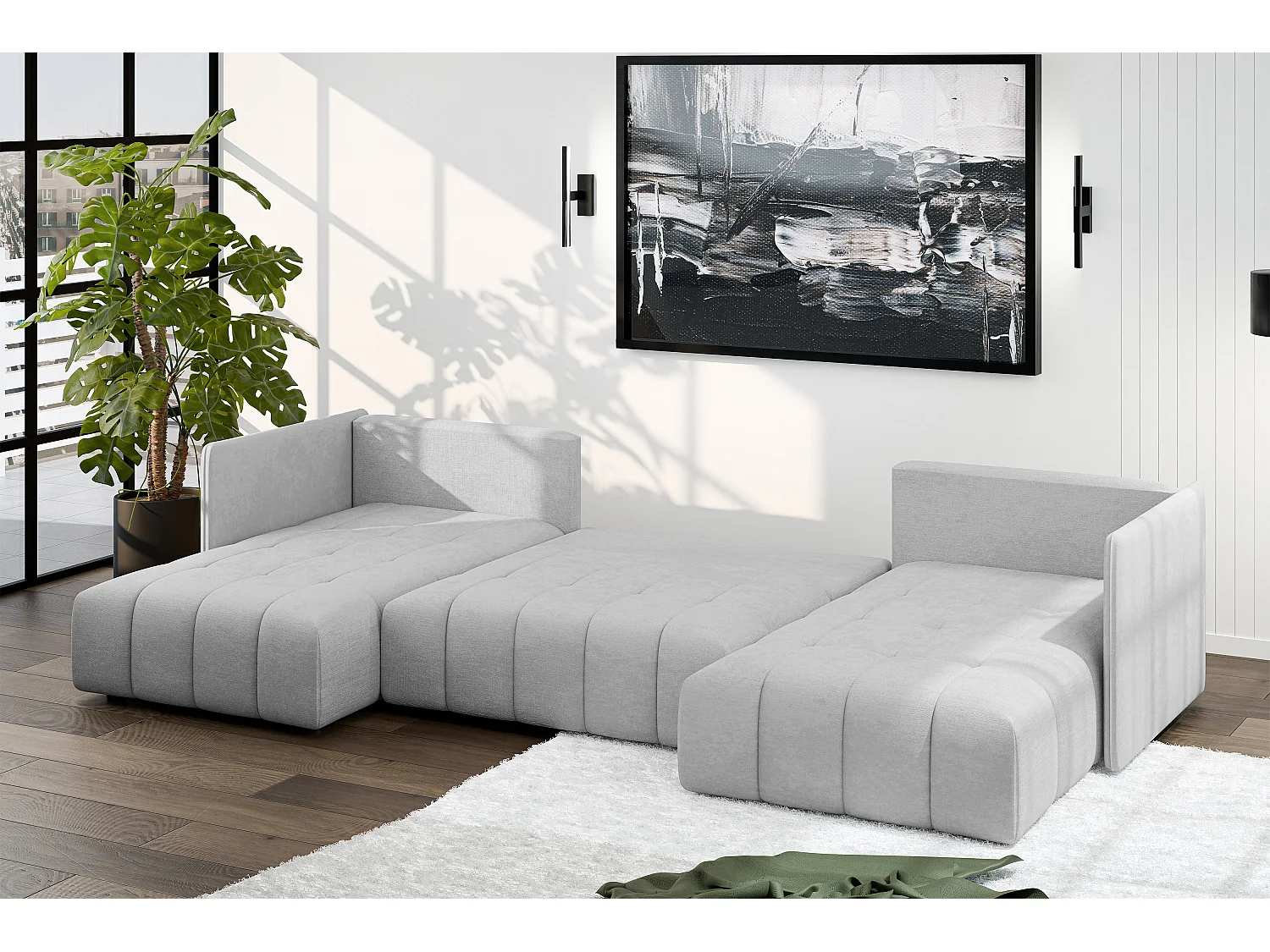 AX LIVING Sofa U Form mit Schlaffunktion Eckcouch hellgrau Veliro 353