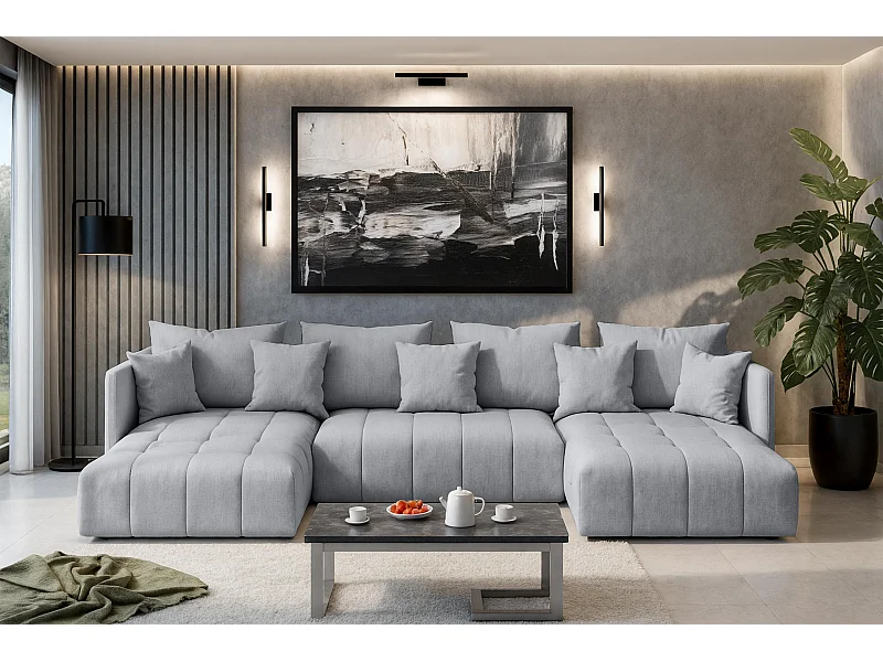 AX LIVING Sofa U Form mit Schlaffunktion Eckcouch hellgrau Veliro 353
