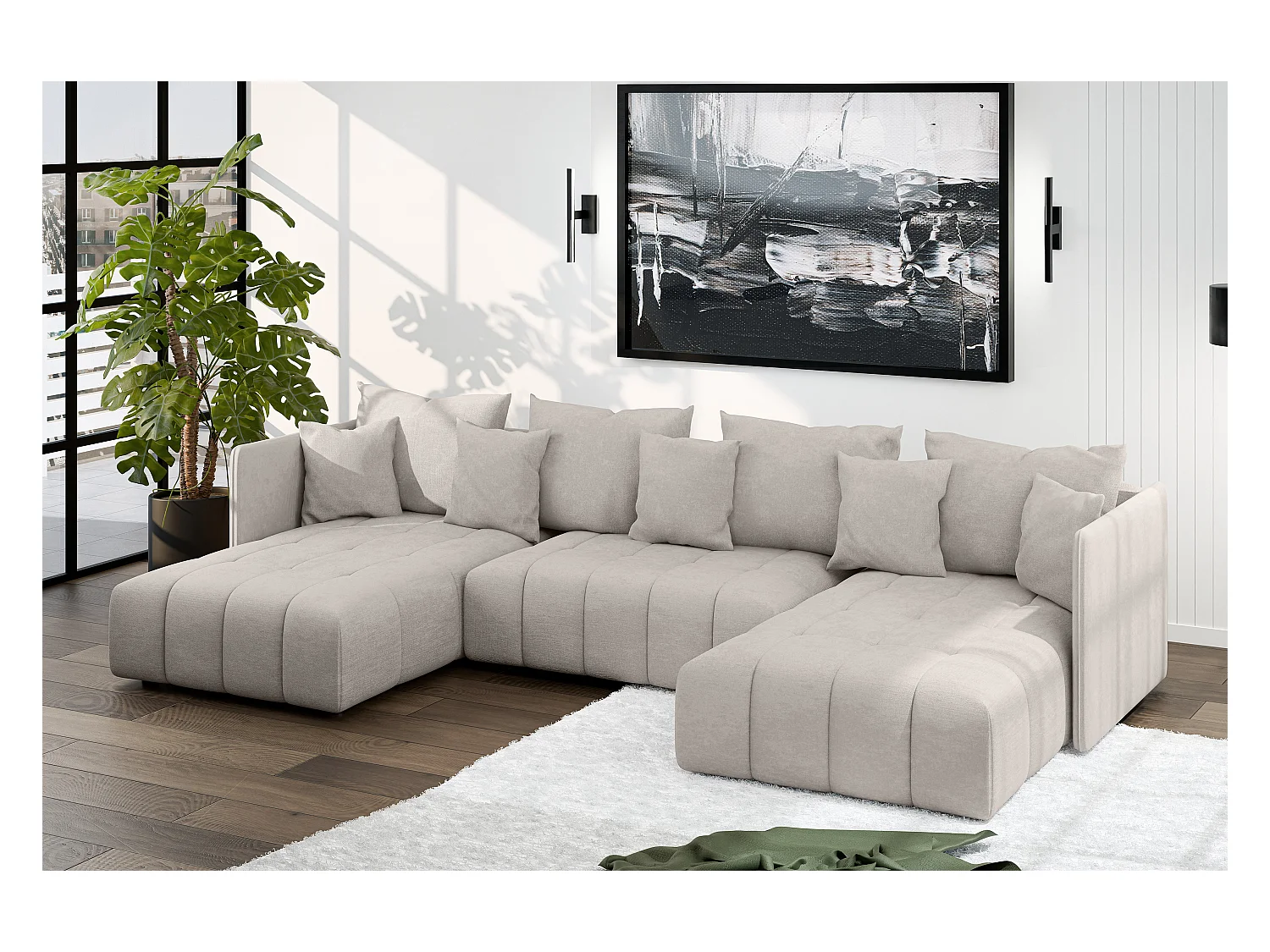 AX LIVING Canapé panoramique beige Veliro canapé en u 353 cm de large