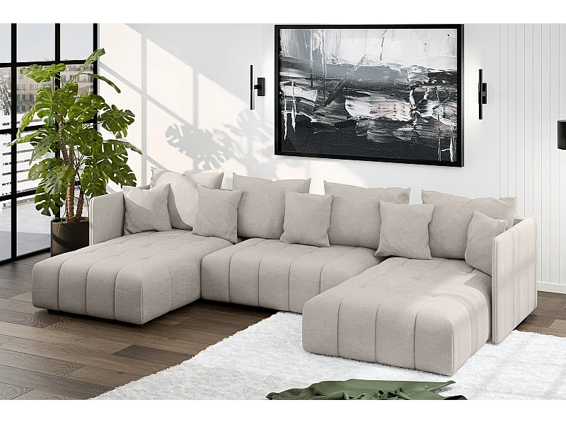 AX LIVING Canapé panoramique beige Veliro canapé en u 353 cm de large