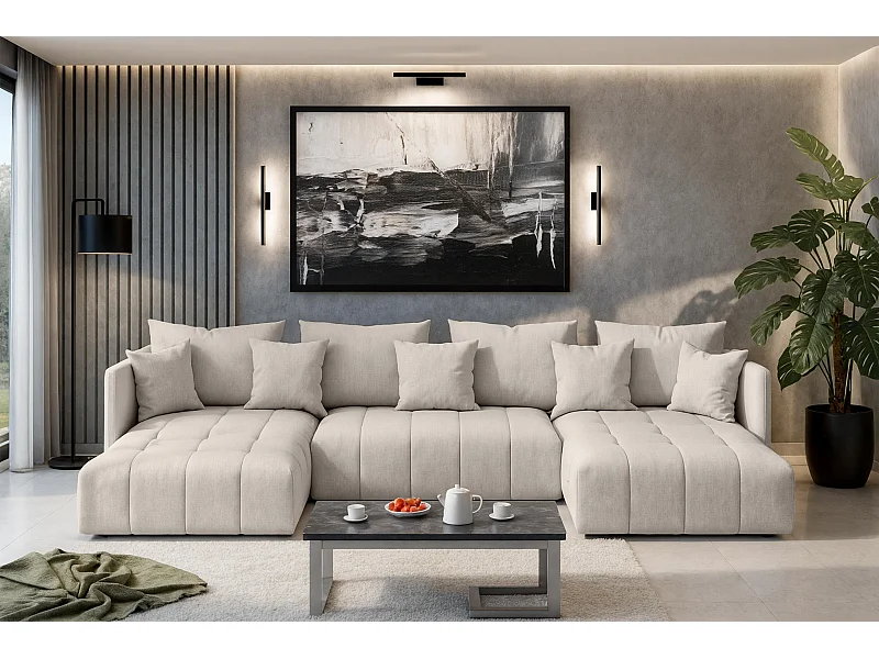 AX LIVING Beige Sofa U Form mit Schlaffunktion Veliro U, 353 cm breit