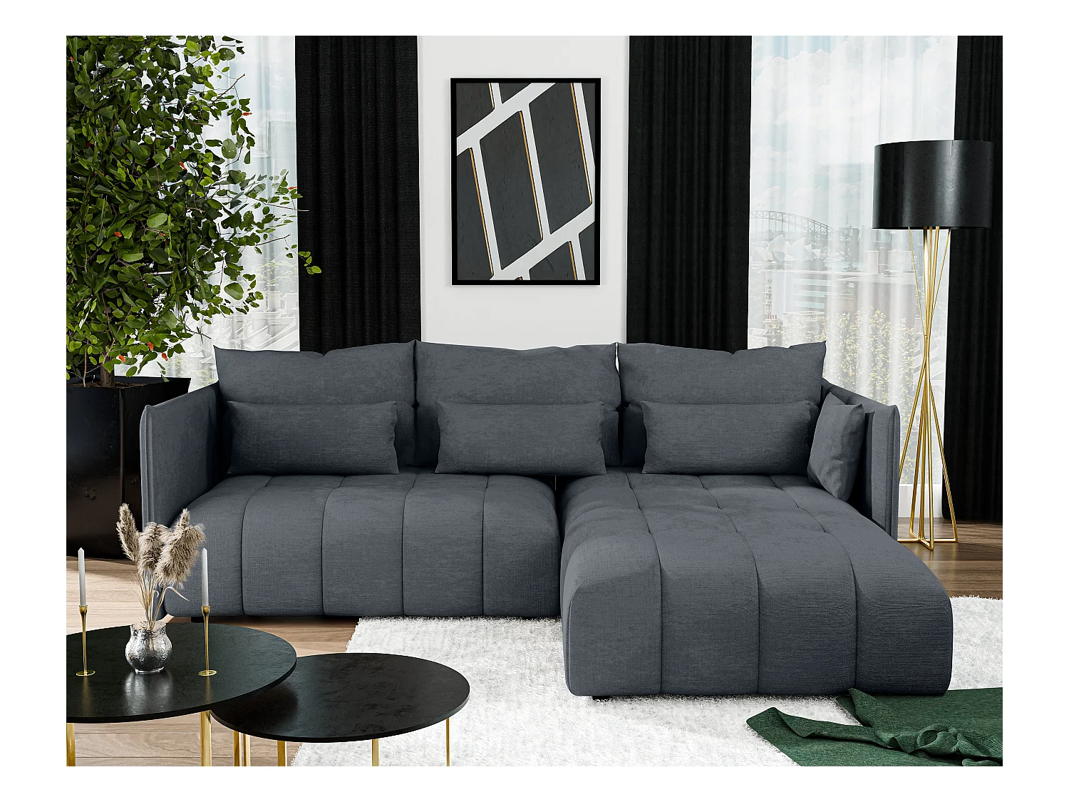 AX LIVING Dunkelgrau Ecksofa mit Schlaffunktion Bettkasten Cosmova 245
