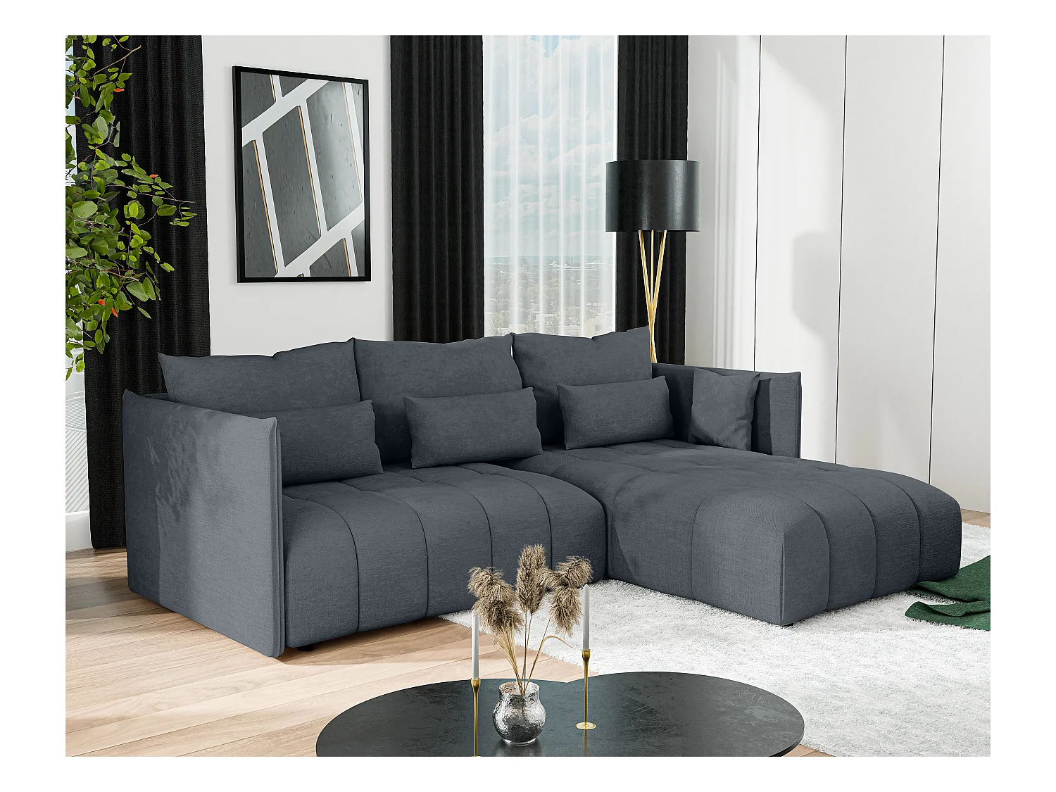 AX LIVING Canapé d'angle gris foncé avec fonction couchage Cosmova 245