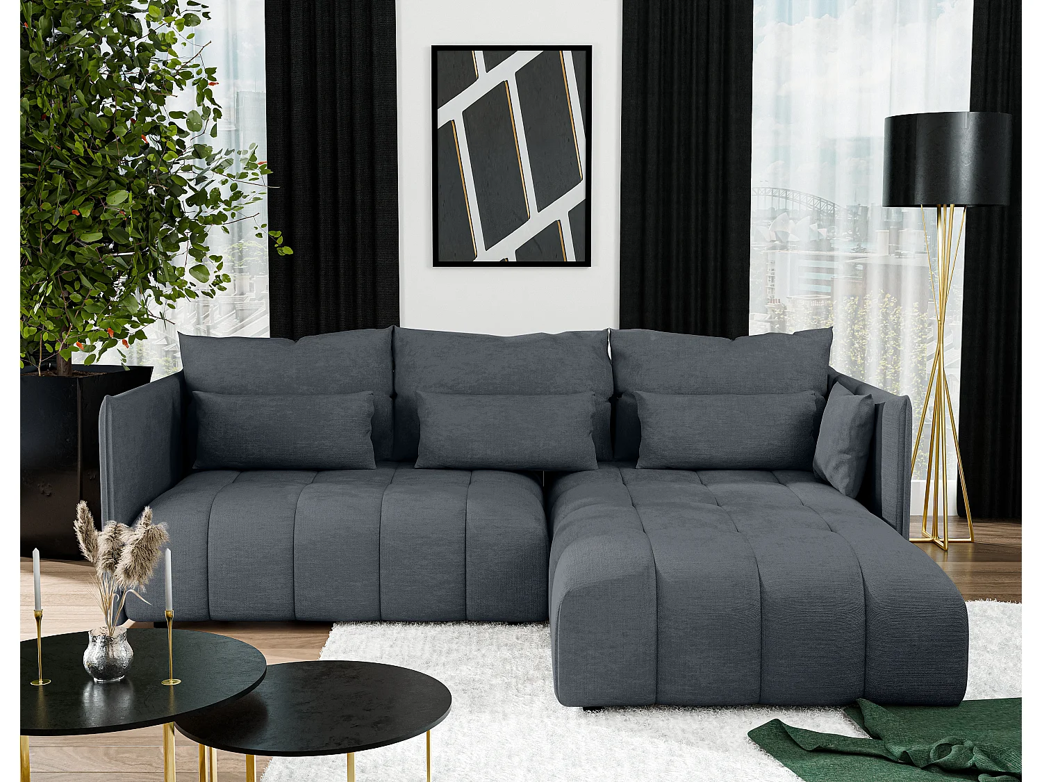 AX LIVING Dunkelgrau Ecksofa mit Schlaffunktion Bettkasten Cosmova 245