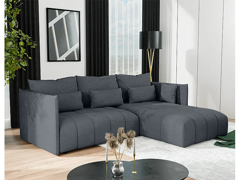 AX LIVING Canapé d'angle gris foncé avec fonction couchage Cosmova 245