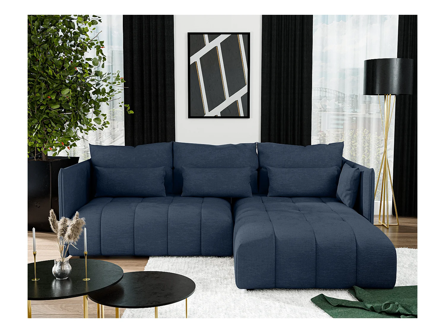 AX LIVING Ecksofa mit Schlaffunktion und Bettkasten Cosmova Blau 245cm