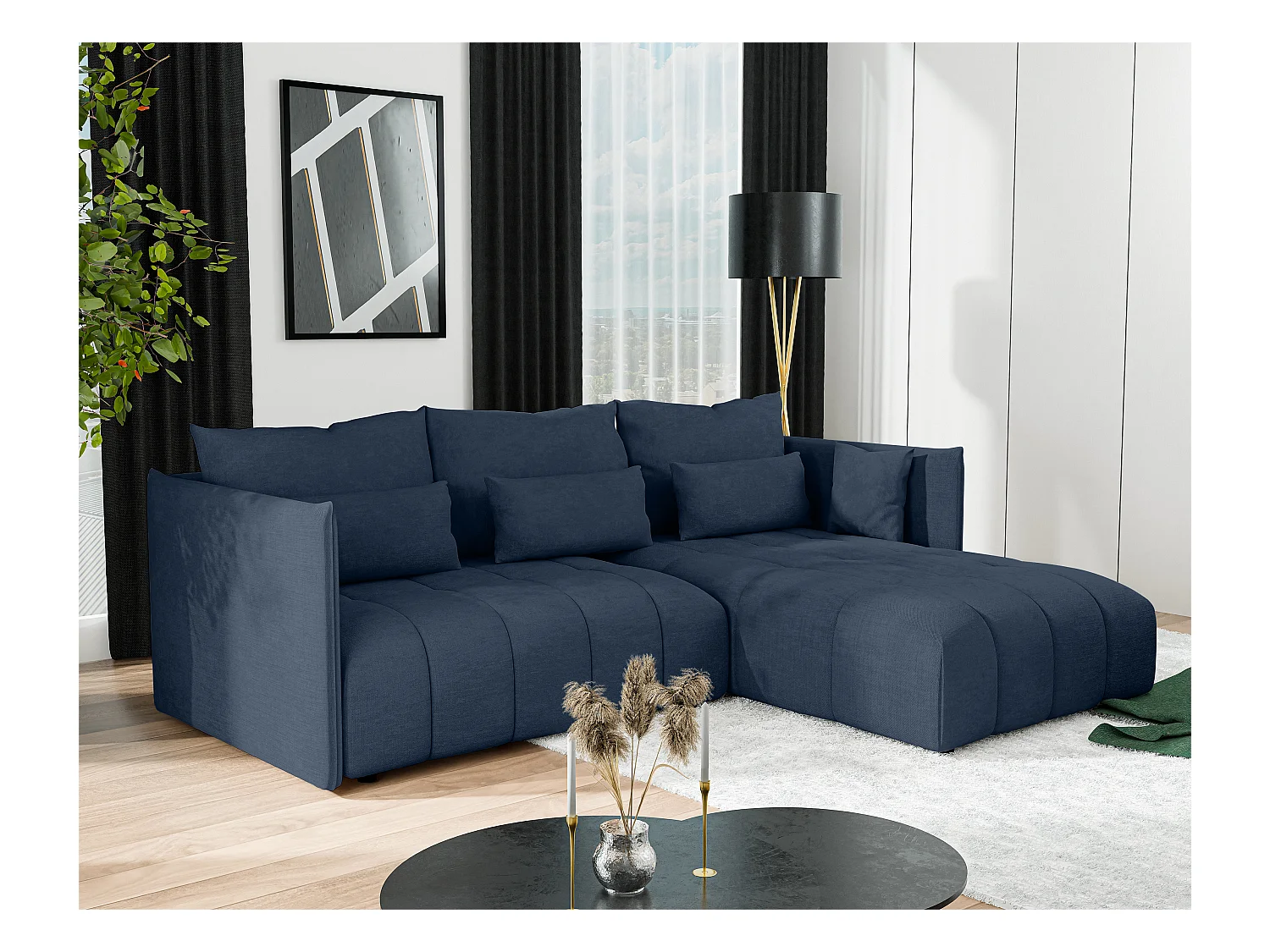 AX LIVING Canapé d'angle bleu avec fonction couchage Cosmova 245 cm