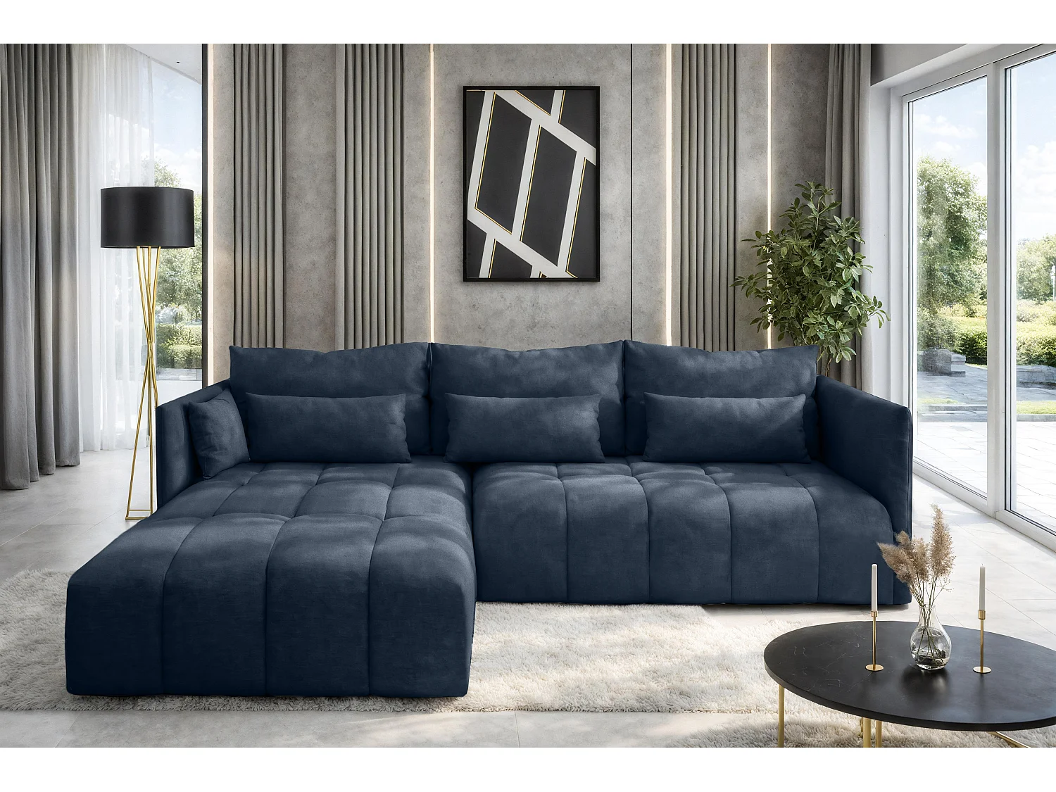 AX LIVING Ecksofa mit Schlaffunktion und Bettkasten Cosmova Blau 245cm