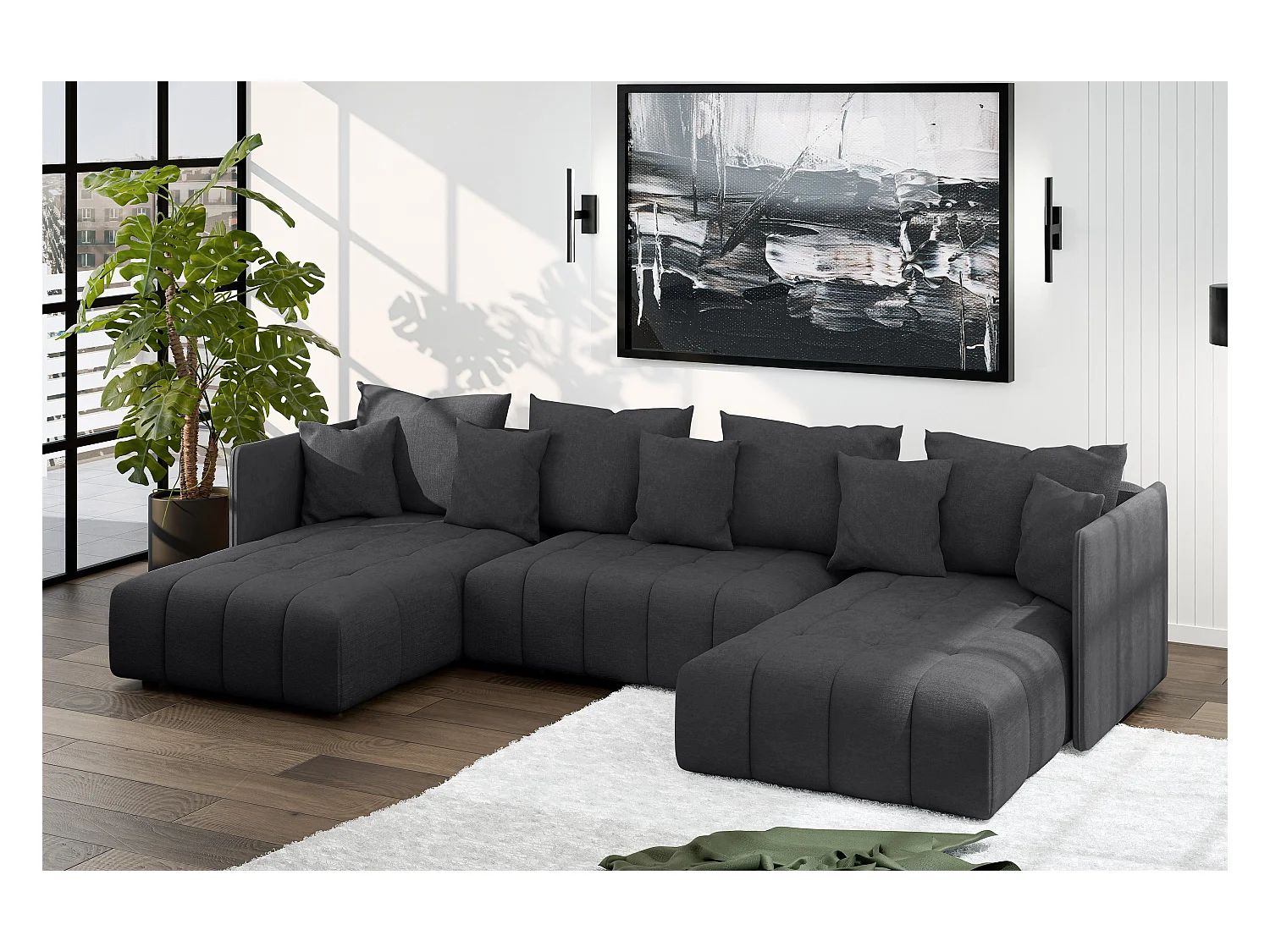 AX LIVING Canapé gris foncé U avec fonction sommeil Veliro U 345 cm