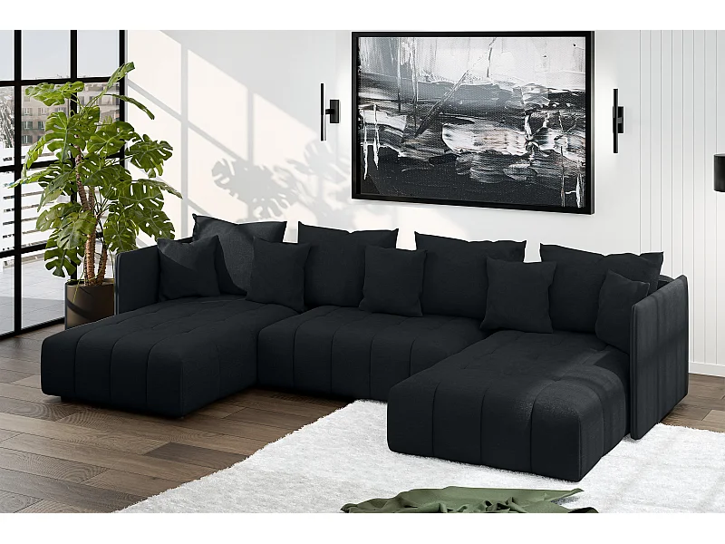 AX LIVING Canapé panoramique convertible Veliro canapé en u noir 353cm