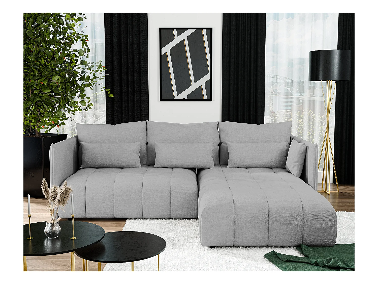 AX LIVING 4 zits hoekbank Cosmova 245 cm – lichtgrijs met bedfunctie