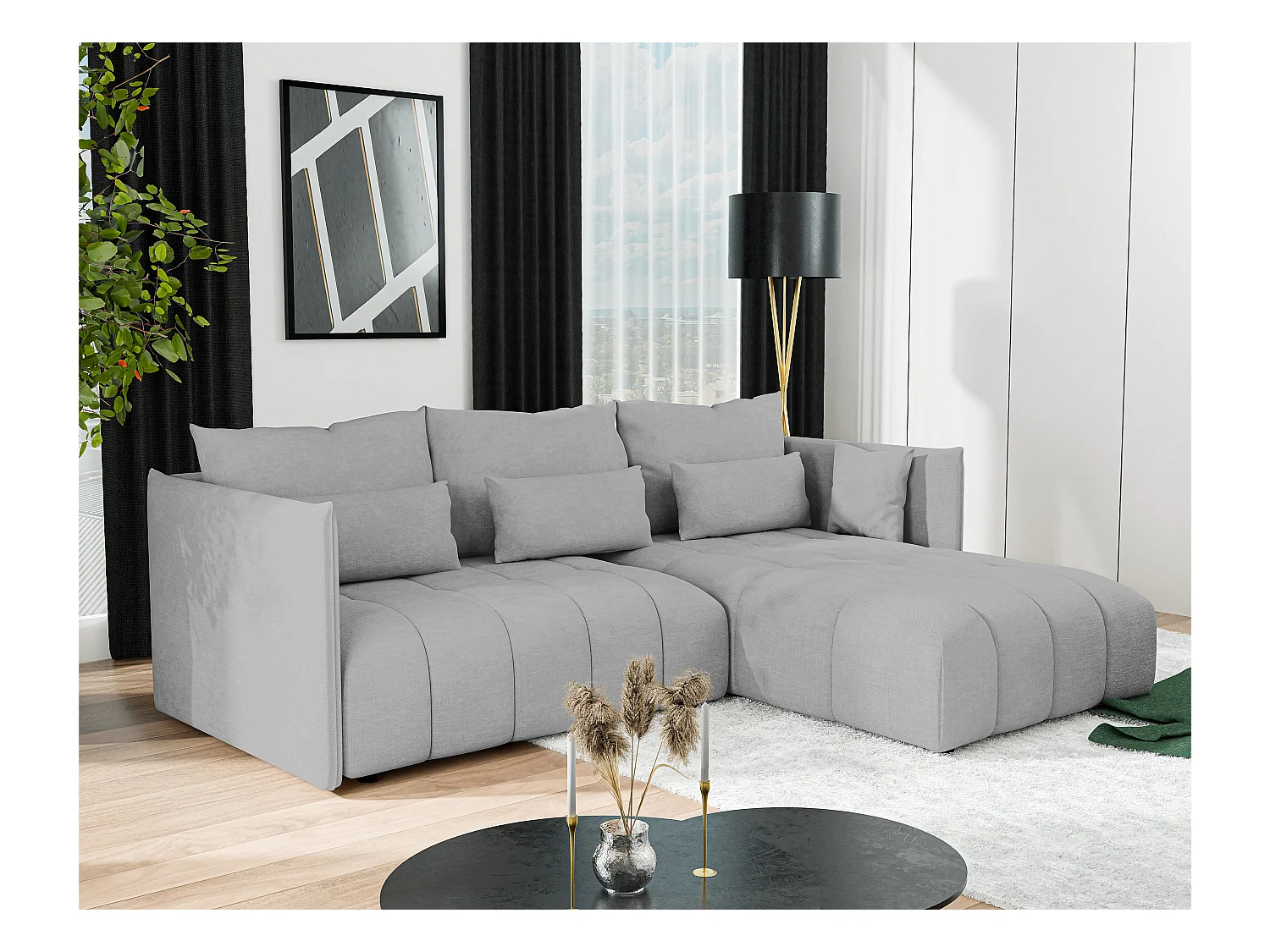 AX LIVING Canapé d'angle gris clair avec fonction couchage Cosmova