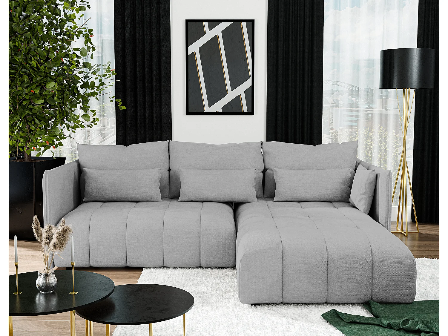 AX LIVING 4 zits hoekbank Cosmova 245 cm – lichtgrijs met bedfunctie