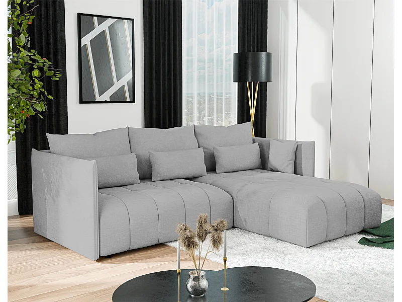AX LIVING Hellgrau Ecksofa mit Schlaffunktion und Bettkasten Cosmova