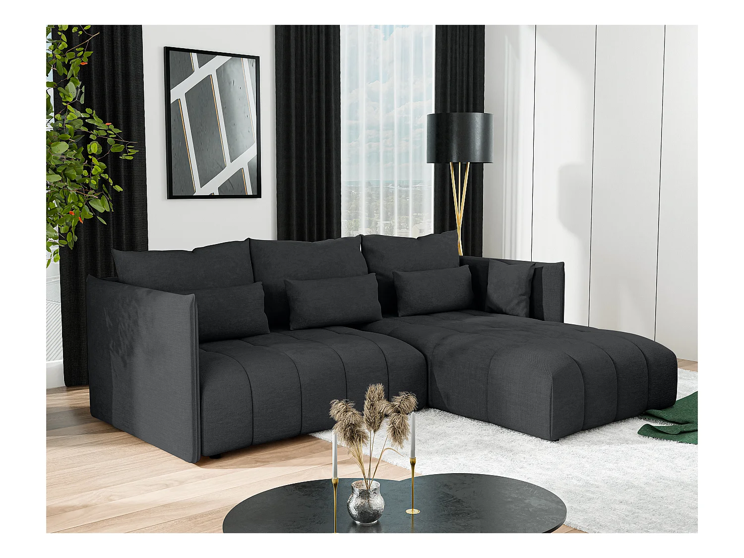 AX LIVING Canapé d'angle gris avec fonction couchage Cosmova