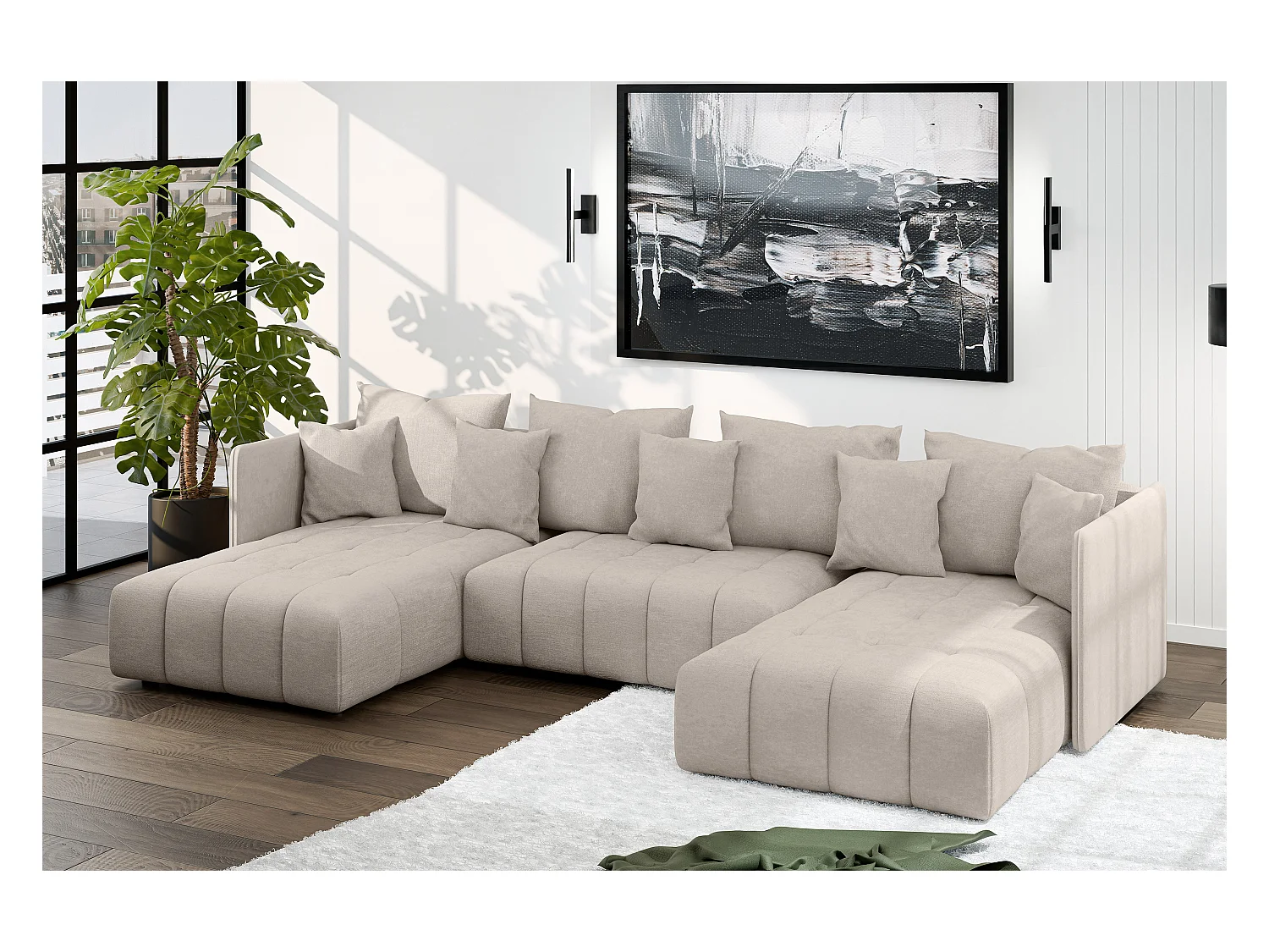 AX LIVING Canapé panoramique convertible Veliro U marron clair 353 cm