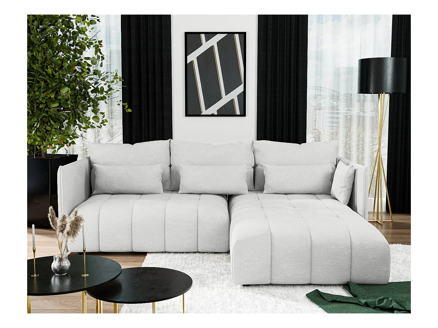 AX LIVING 4 zits hoekbank Cosmova 245 cm – wit met bedfunctie