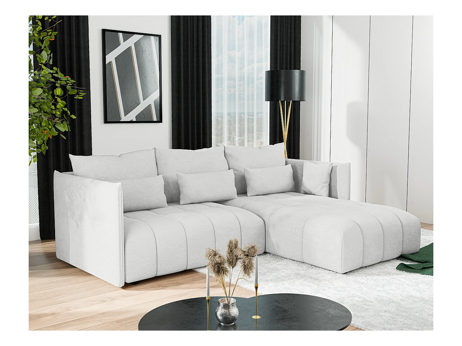 AX LIVING Canapé d'angle blanc avec fonction couchage Cosmova 245 cm