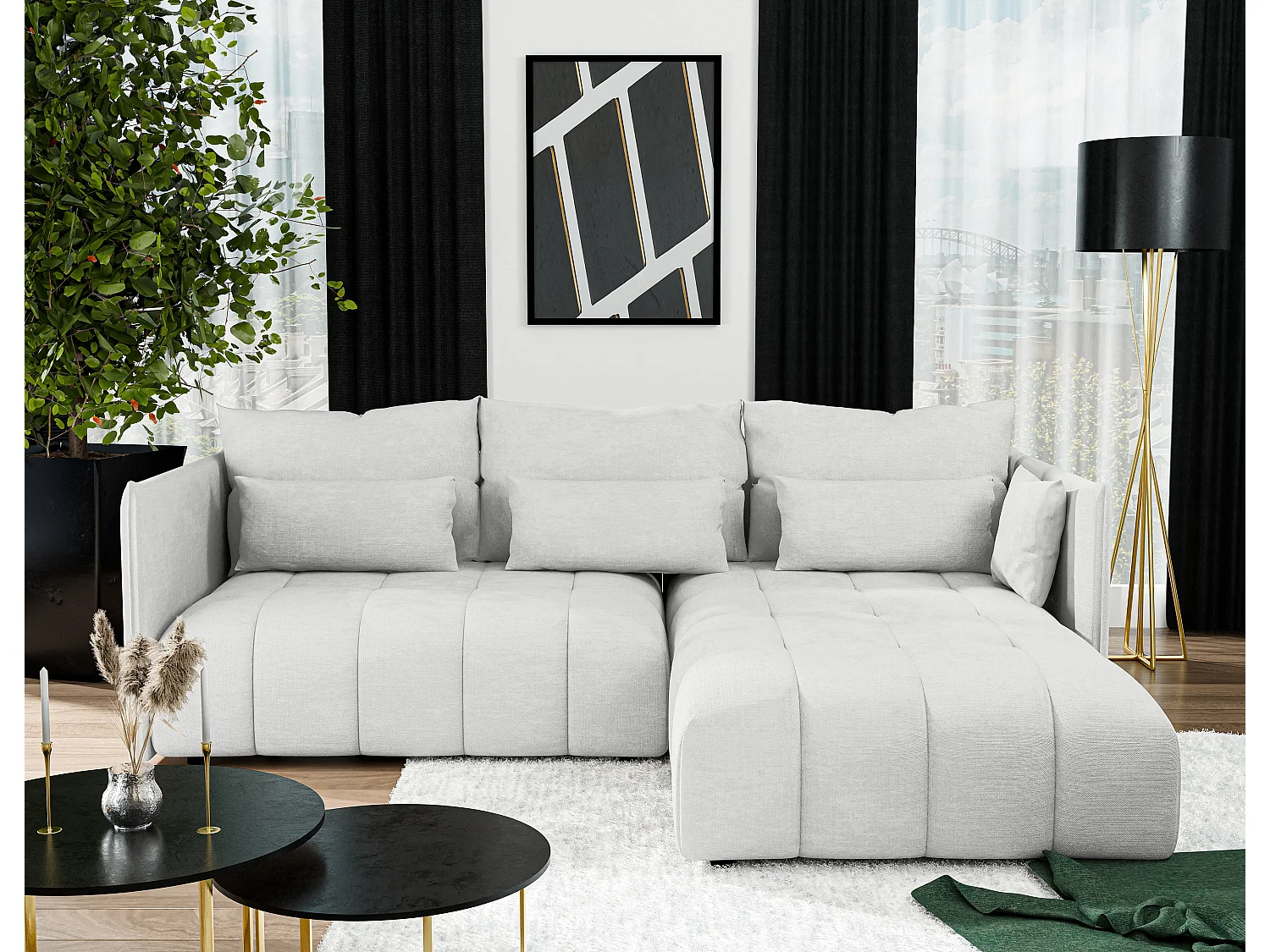 AX LIVING 4 zits hoekbank Cosmova 245 cm – wit met bedfunctie