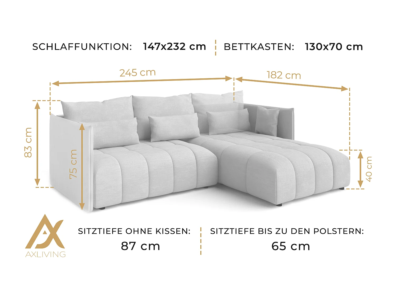 AX LIVING 4 zits hoekbank Cosmova 245 cm – wit met bedfunctie