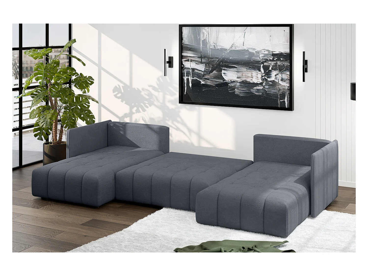 AX LIVING Ecksofa grau Veliro Sofa U Form mit Schlaffunktion, 353 cm