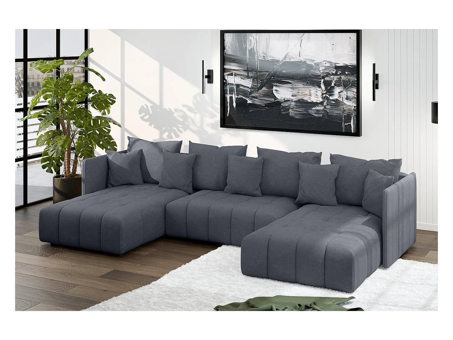 AX LIVING Canapé panoramique convertible Veliro canapé en u gris 353cm