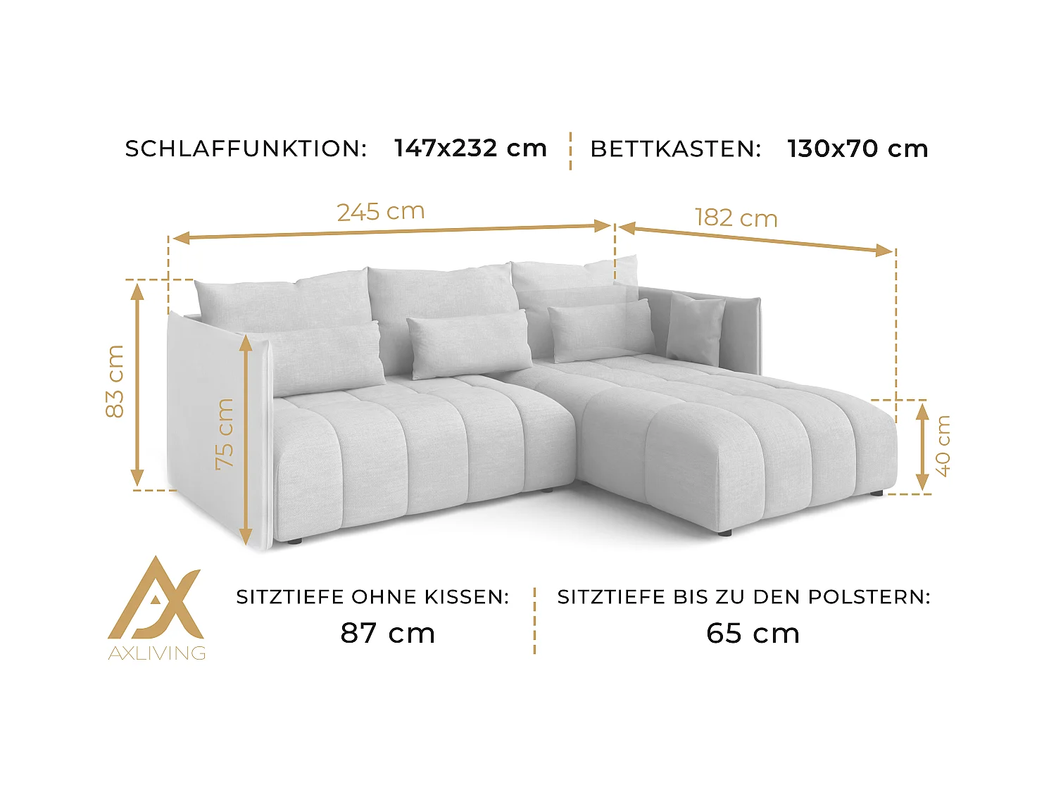 AX LIVING 4 zits hoekbank Cosmova 245 cm – lichtbruin met bedfunctie