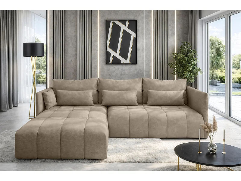 AX LIVING Canapé d'angle marron clair avec fonction couchage Cosmova