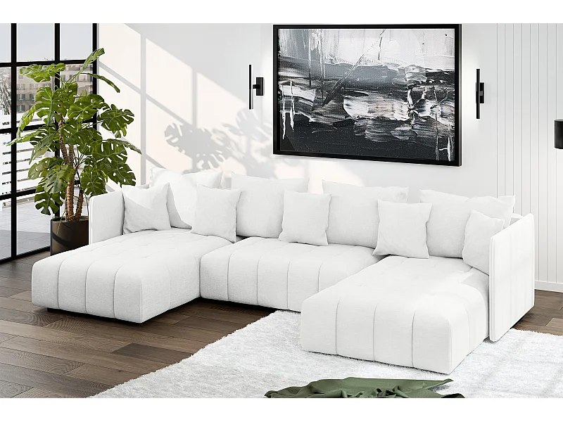 AX LIVING Sofa U Form mit Schlaffunktion Veliro U Weiß, 353 cm breit