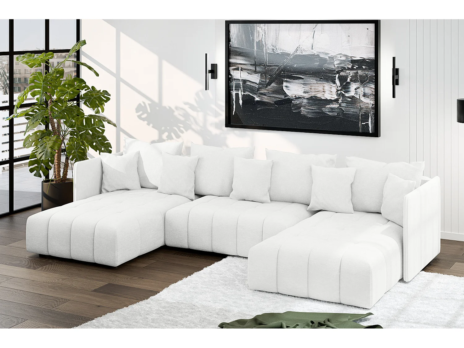 AX LIVING Hoekbank U vorm Veliro 353 cm in Wit met Bedfunctie