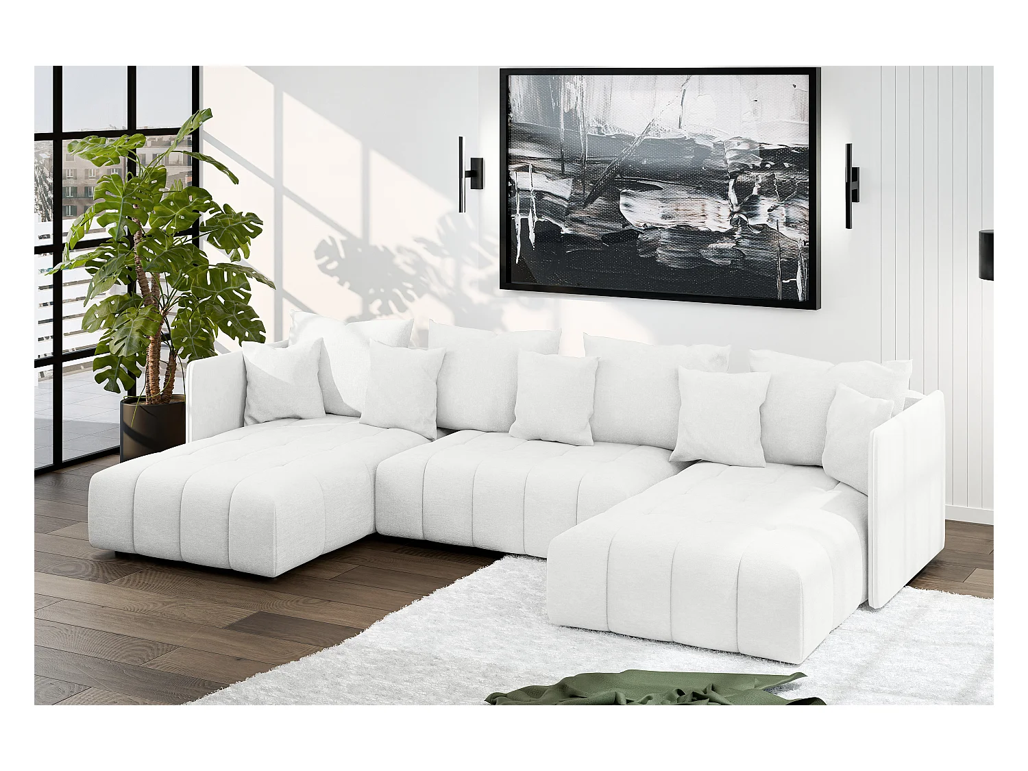 AX LIVING Canapé U avec fonction sommeil Veliro U blanc 345cm de large
