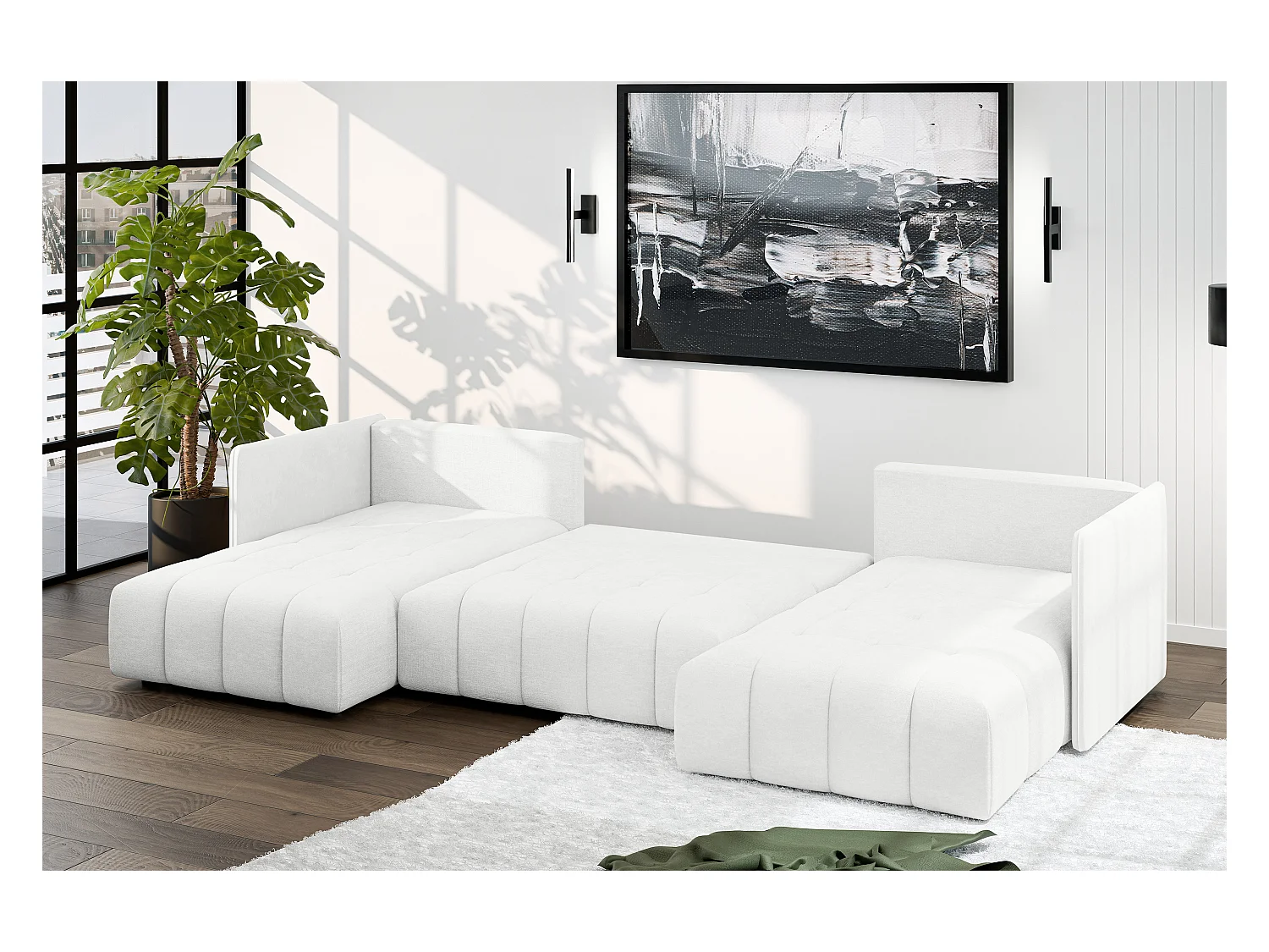 AX LIVING Sofa U Form mit Schlaffunktion Veliro U Weiß, 353 cm breit