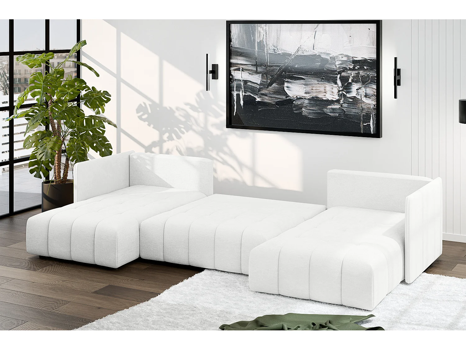 AX LIVING Sofa U Form mit Schlaffunktion Veliro U Weiß, 353 cm breit