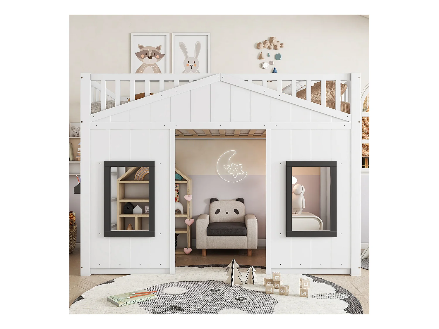 Letto a soppalco per bambini con scaletta - 90 x 200 cm - protezione anticaduta e barriere - pino + MDF - bianco