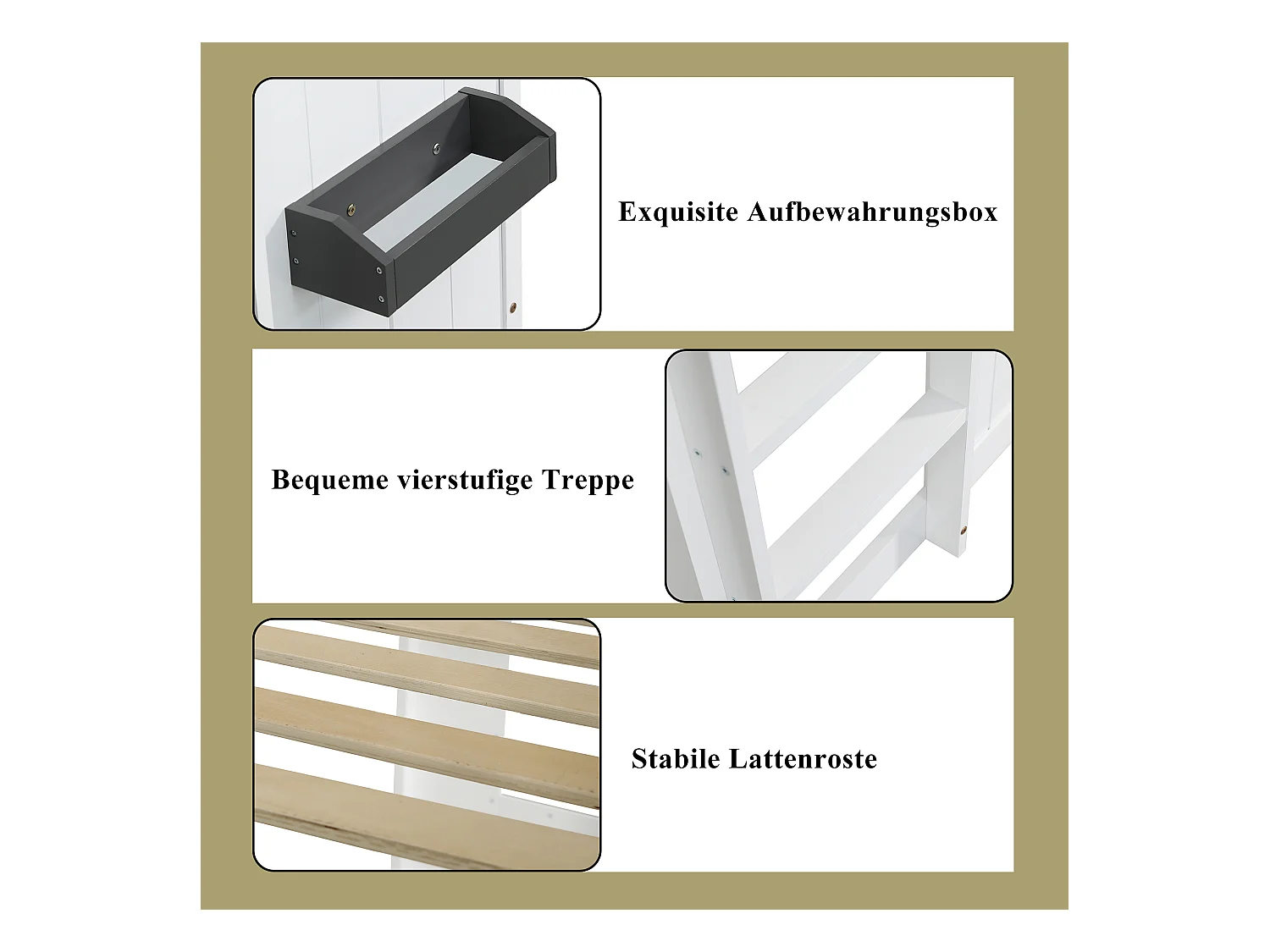 Letto a soppalco per bambini con scaletta - 90 x 200 cm - protezione anticaduta e barriere - pino + MDF - bianco