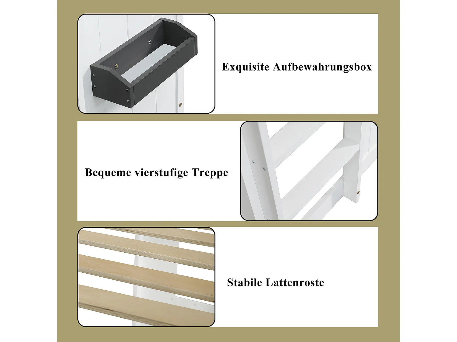 Letto a soppalco per bambini con scaletta - 90 x 200 cm - protezione anticaduta e barriere - pino + MDF - bianco