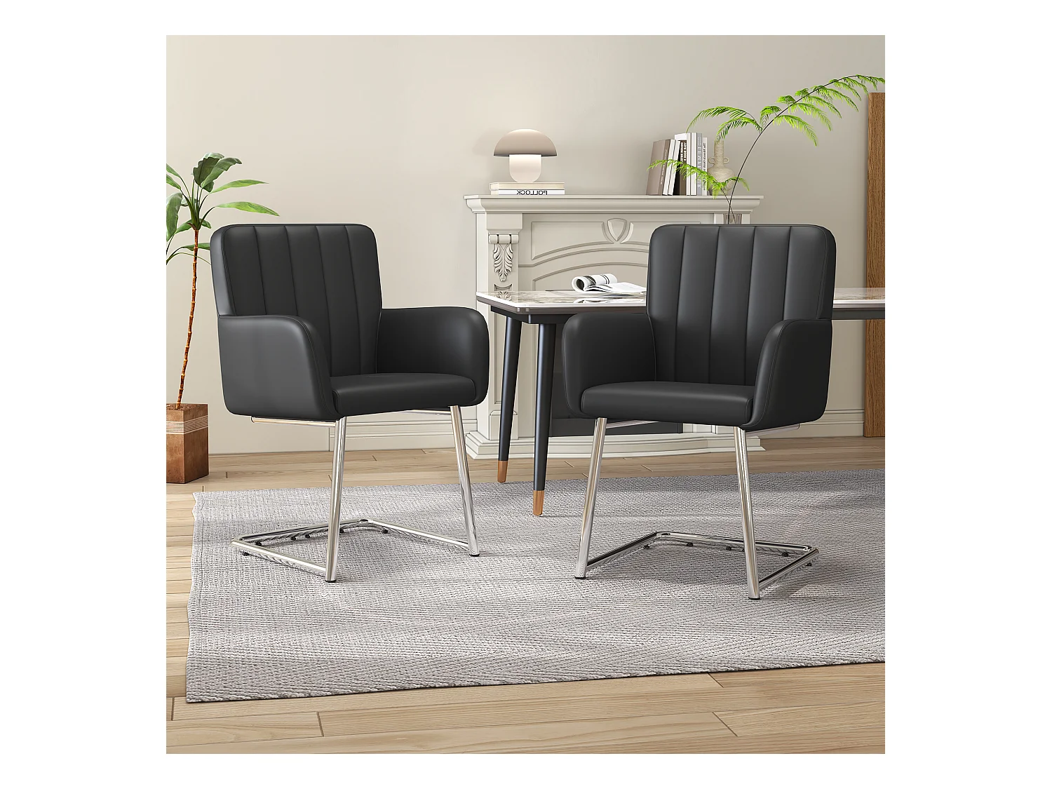 Lot de 4 chaises - 86 x 50 x 46 cm - fauteuil rembourré avec pieds en métal - pour chambre et bureau - cuir similaire -noir